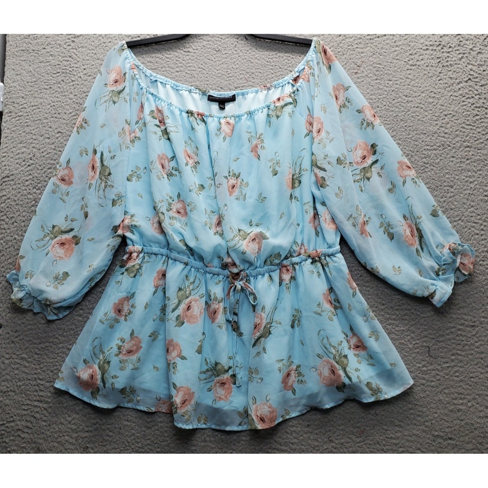 Lane Bryant Blouse Top Womens 18/20 Multi Floral Long Sleeve Drawstring Waist